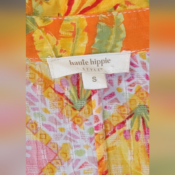 Haute Hippie Cropped Tie Waist Blouse Womens S Vibrant Multi Tropical Pineapples - Picture 7 of 11